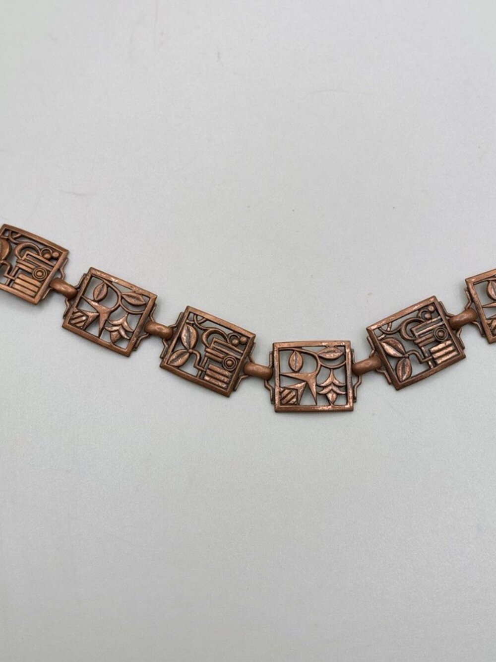 VTG 60s Solid Copper Modernist Link Bracelet Mid Century Abstract Botanical Boho